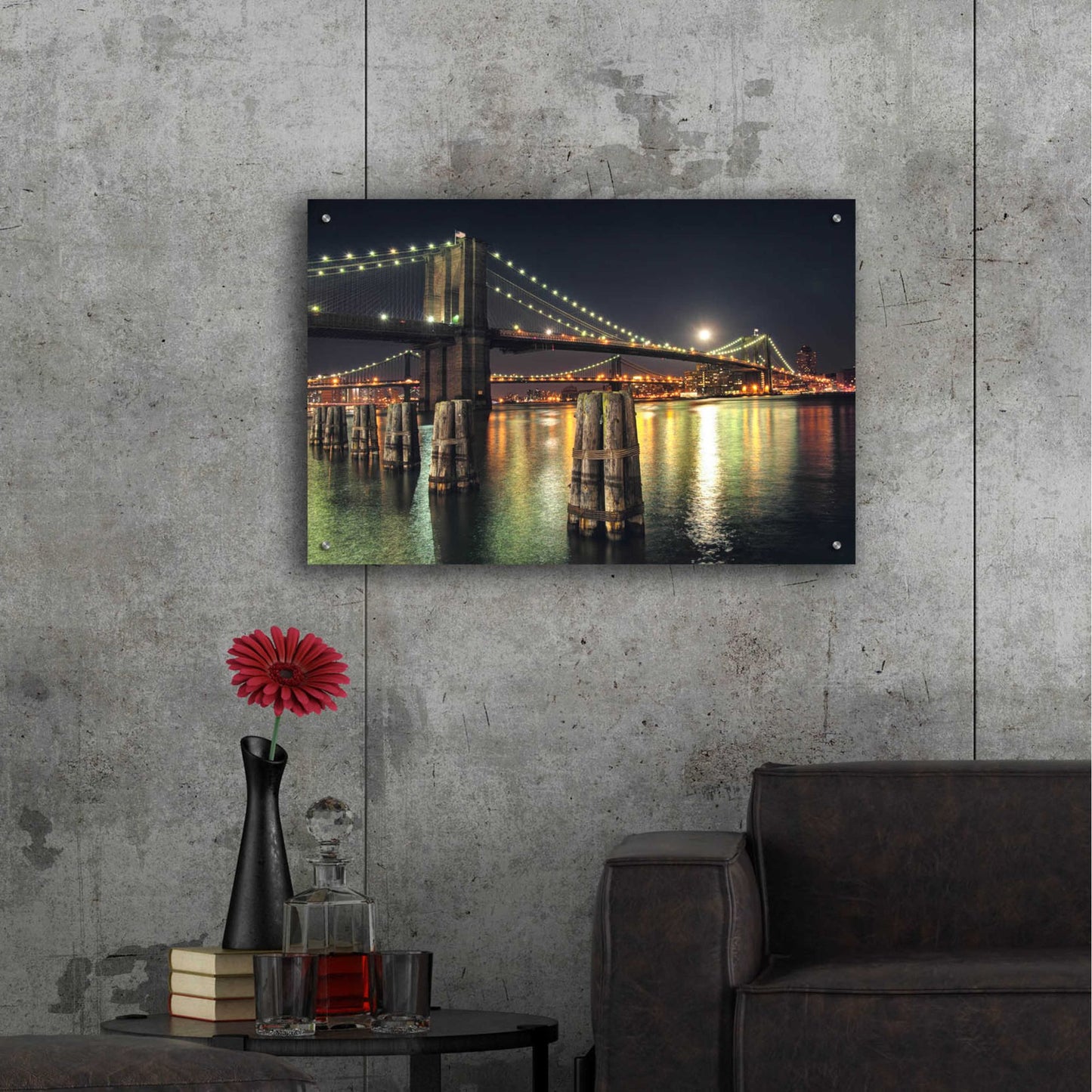 Epic Art 'Moon Over Brooklyn' by Natalie Mikaels, Acrylic Glass Wall Art,36x24