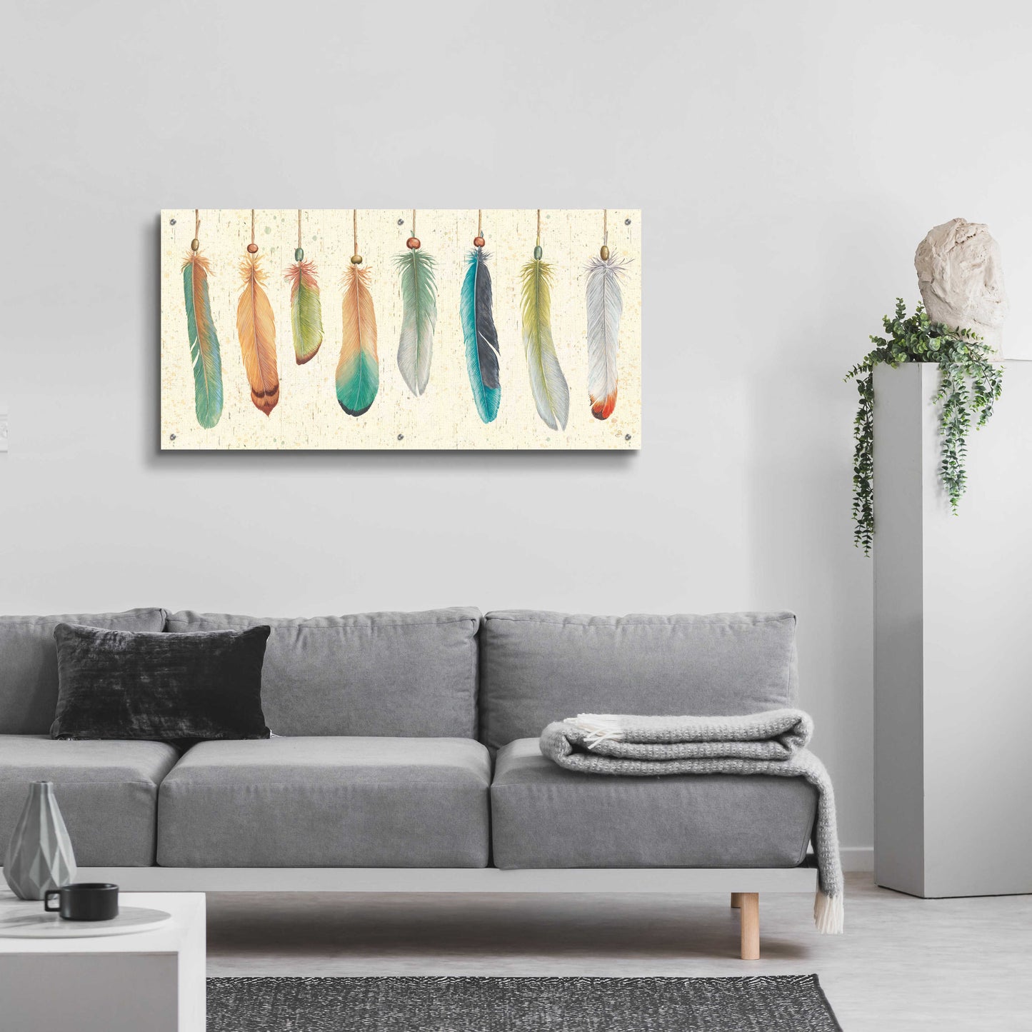 Epic Art 'Feather Tales VIII' by Daphne Brissonnet, Acrylic Glass Wall Art,48x24