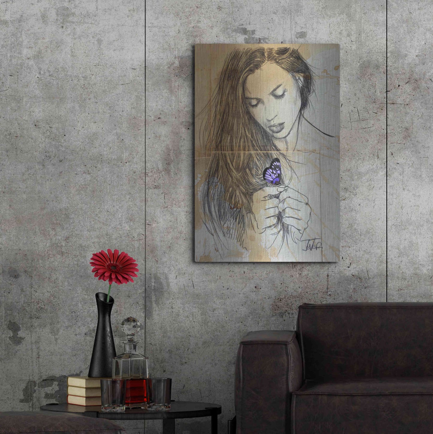 Luxe Metal Art 'Blue Butterfly' by Loui Jover, Metal Wall Art,24x36