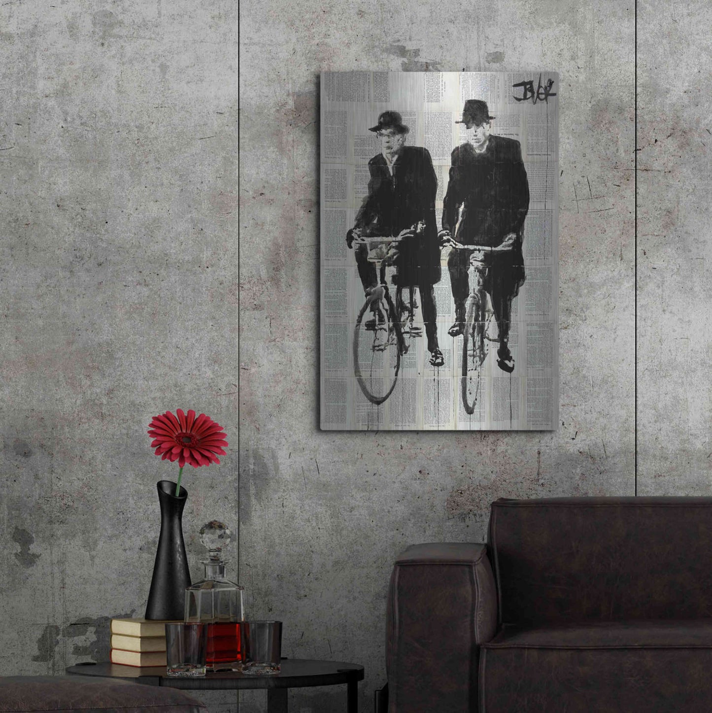 Luxe Metal Art 'Two Men On Bikes' by Loui Jover, Metal Wall Art,24x36