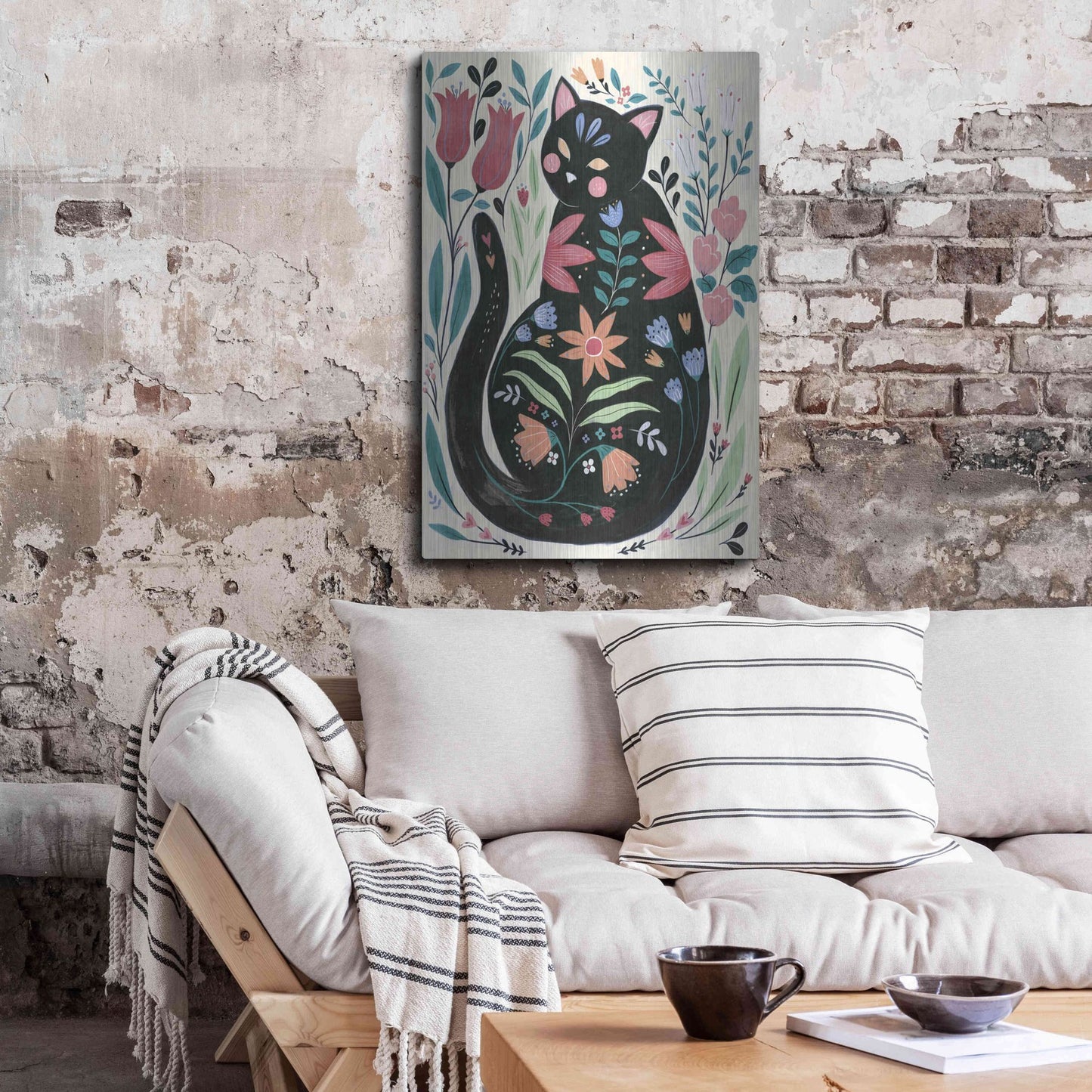 Luxe Metal Art 'Folksy Feline I' by Annie Warren, Metal Wall Art,24x36