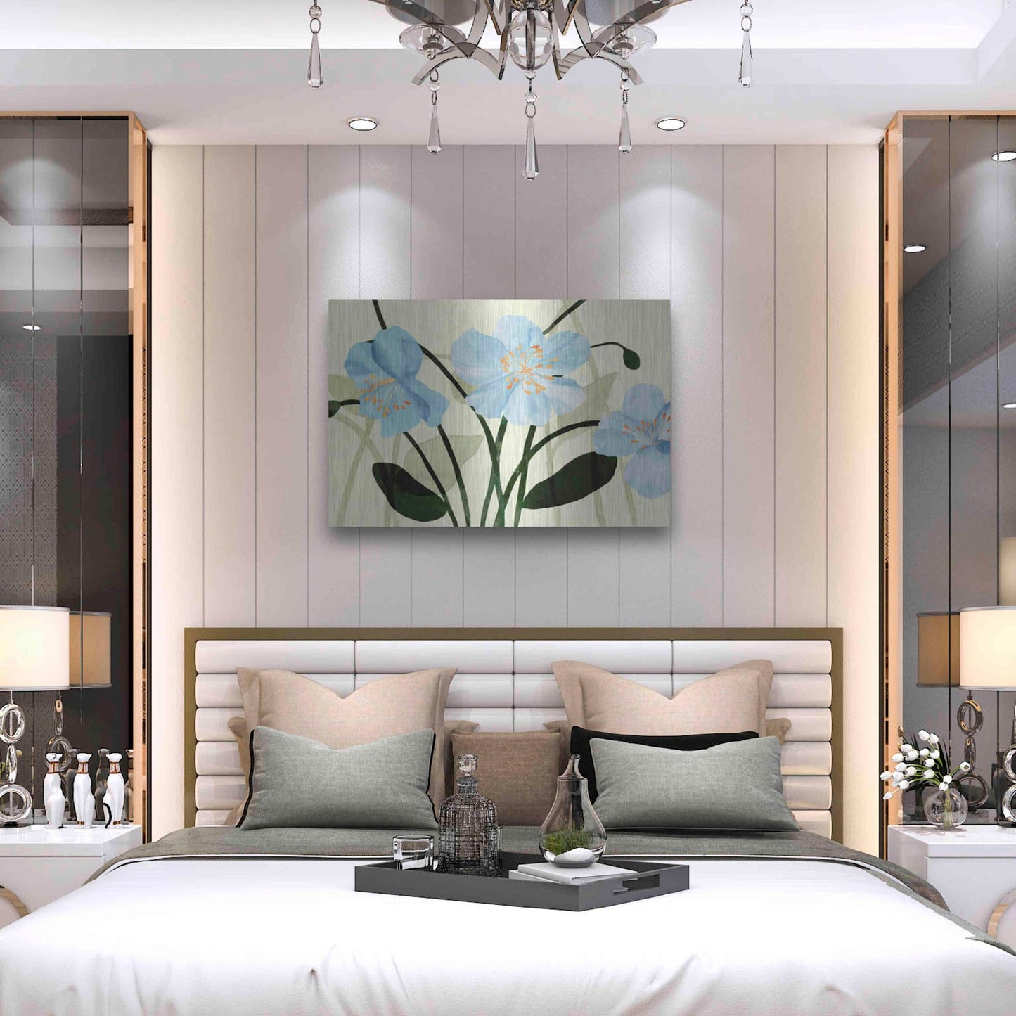 Luxe Metal Art 'Blue Poppies I' by Annie Warren, Metal Wall Art,36x24