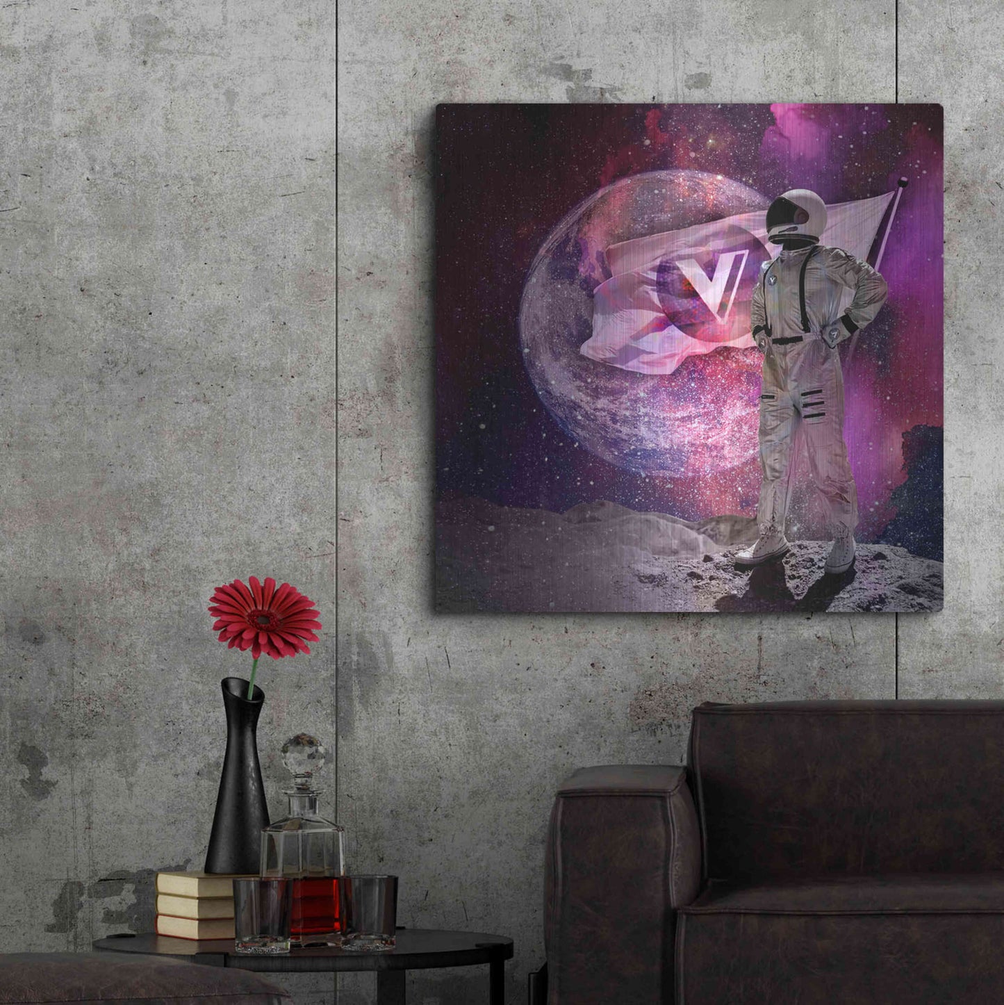 Luxe Metal Art 'Voyager to the Moon' by Epic Portfolio Metal Wall Art,36x36