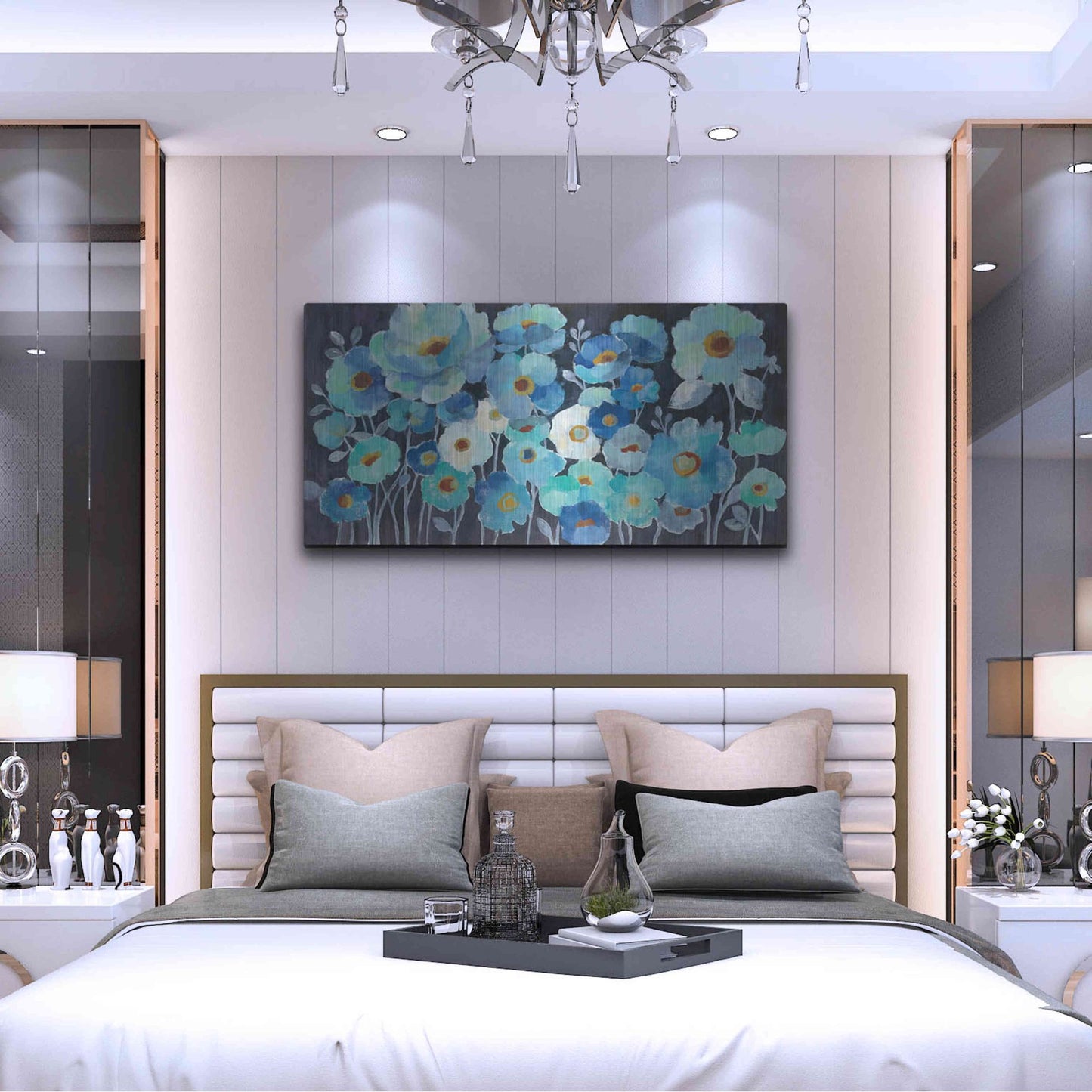 Luxe Metal Art 'Indigo Flowers' by Silvia Vassileva, Metal Wall Art,48x24