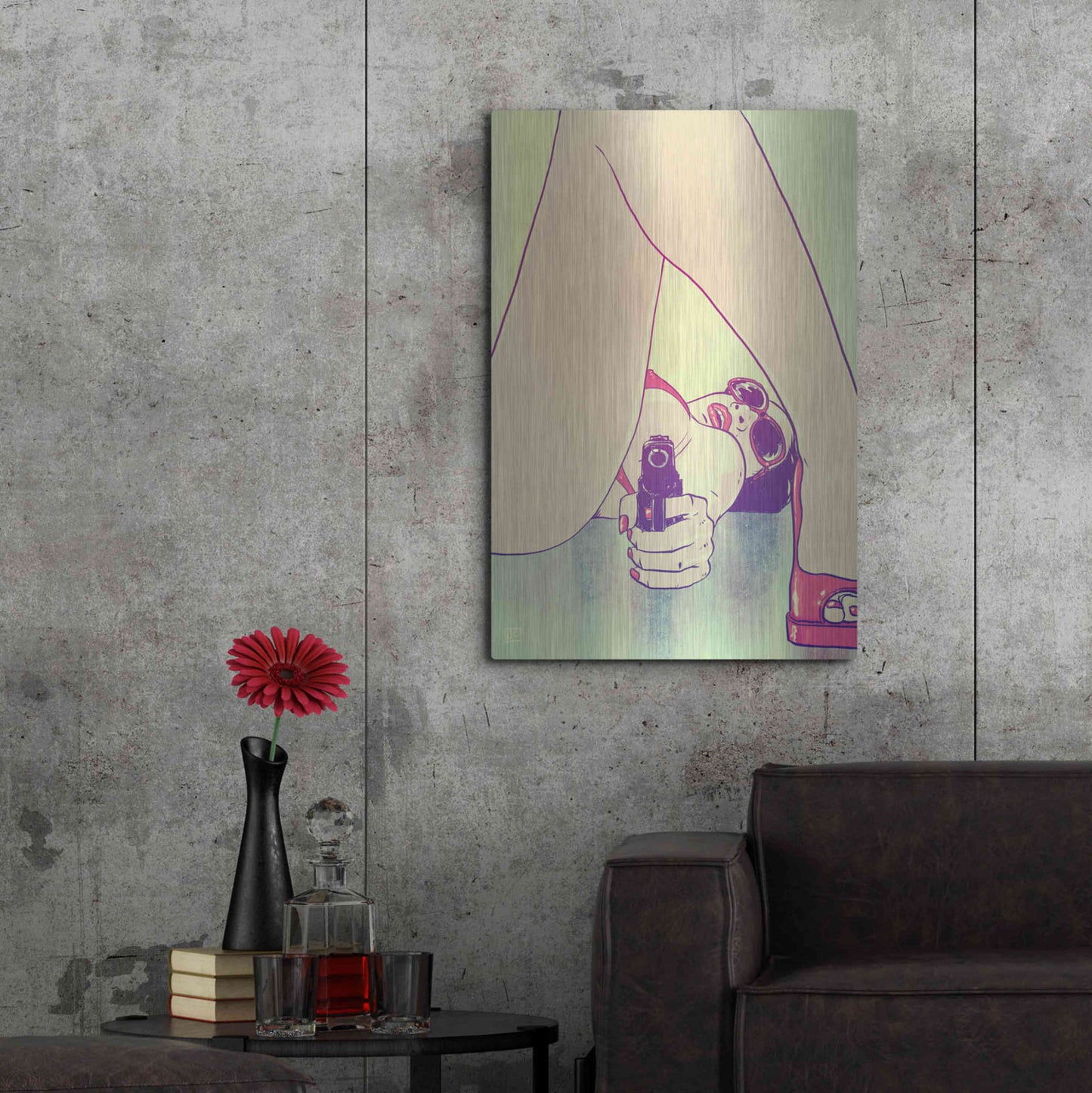 Luxe Metal Art 'Girl with Gun' by Giuseppe Cristiano, Metal Wall Art,24x36