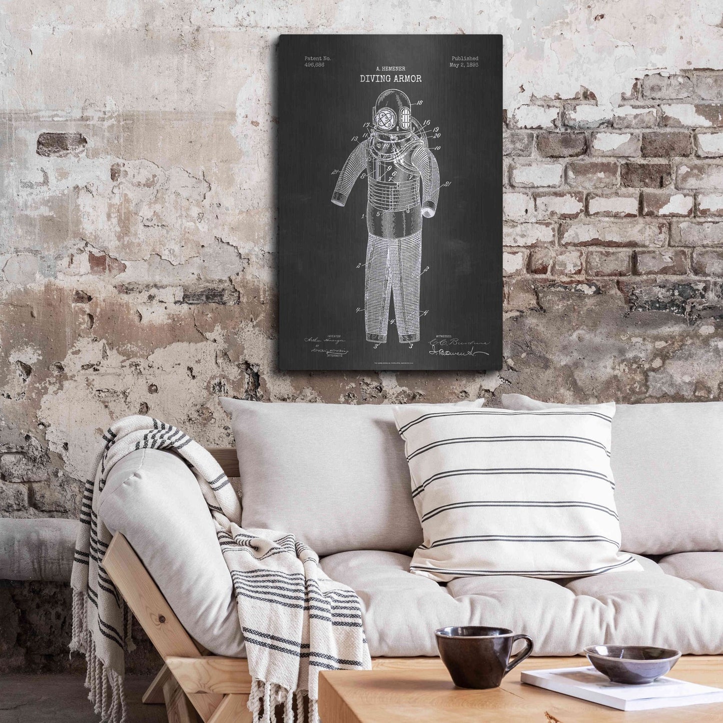 Luxe Metal Art 'Diving Armor Blueprint Chalkboard Patent' Metal Wall Art,24x36