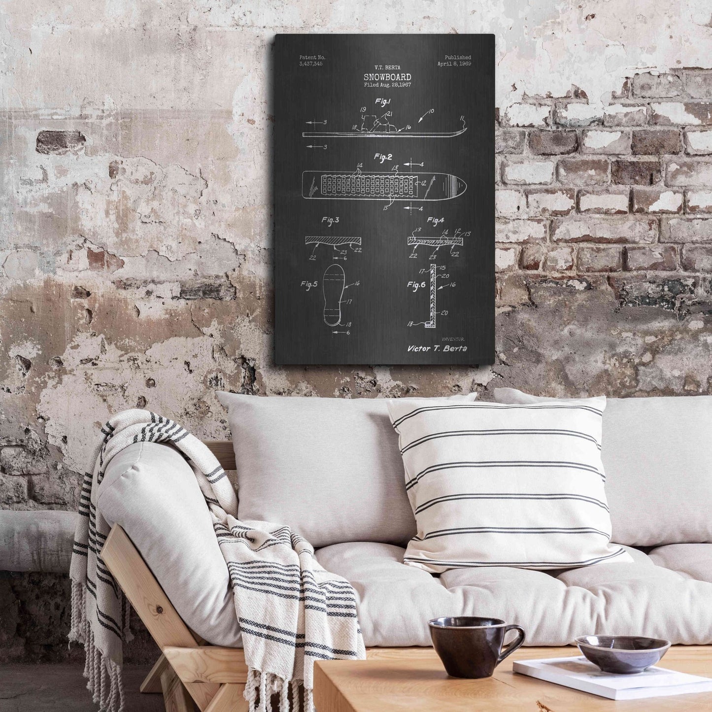 Luxe Metal Art 'Snowboard, 1969 Blueprint Chalkboard Patent' Metal Wall Art,,24x36