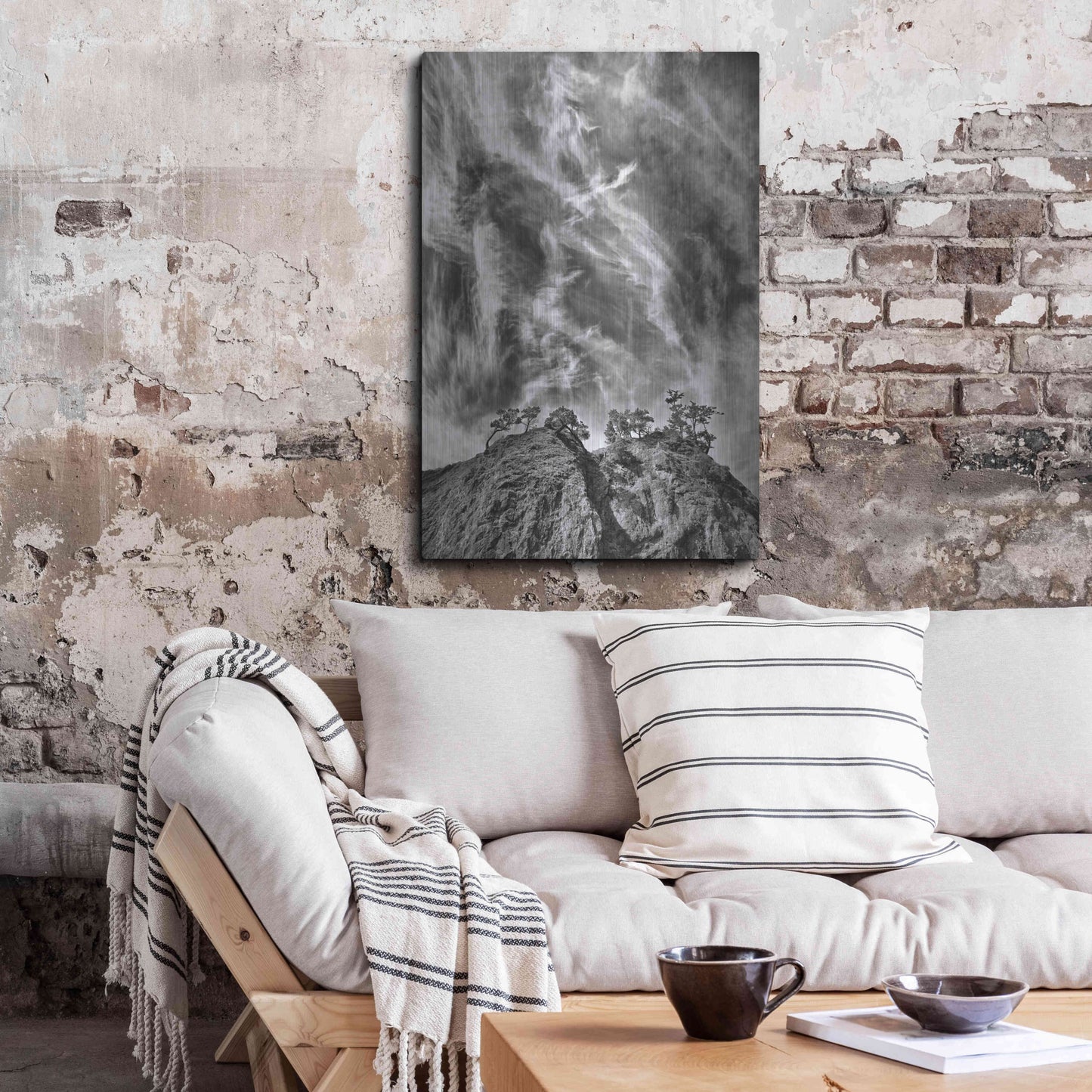 Luxe Metal Art 'Tree Island Clouds B&W Pushed' by Thomas Haney, Metal Wall Art,24x36