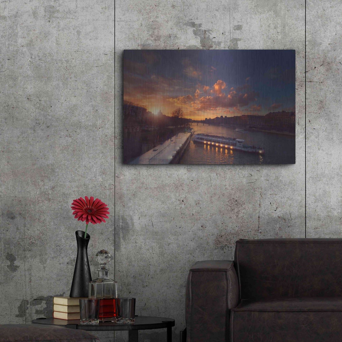 Luxe Metal Art 'Bateaux Mouches Sunset' by Sebastien Lory, Metal Wall Art,36x24