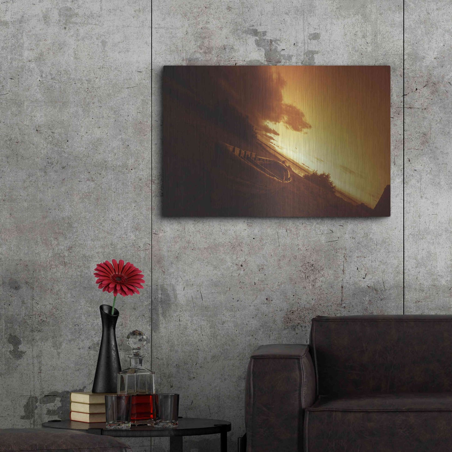 Luxe Metal Art 'Golden Sunset by the Lake' by Sebastien Lory, Metal Wall Art,36x24