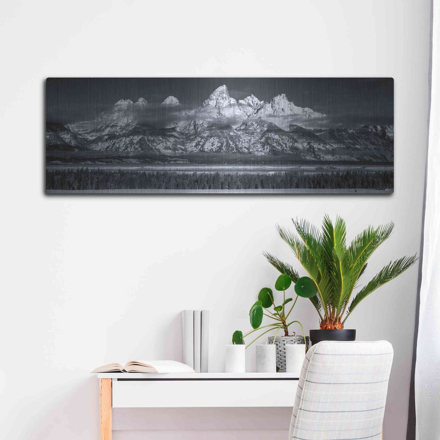 Luxe Metal Art 'Teton Pano Above Clouds - Grand Teton National Park' by Darren White, Metal Wall Art,48x16