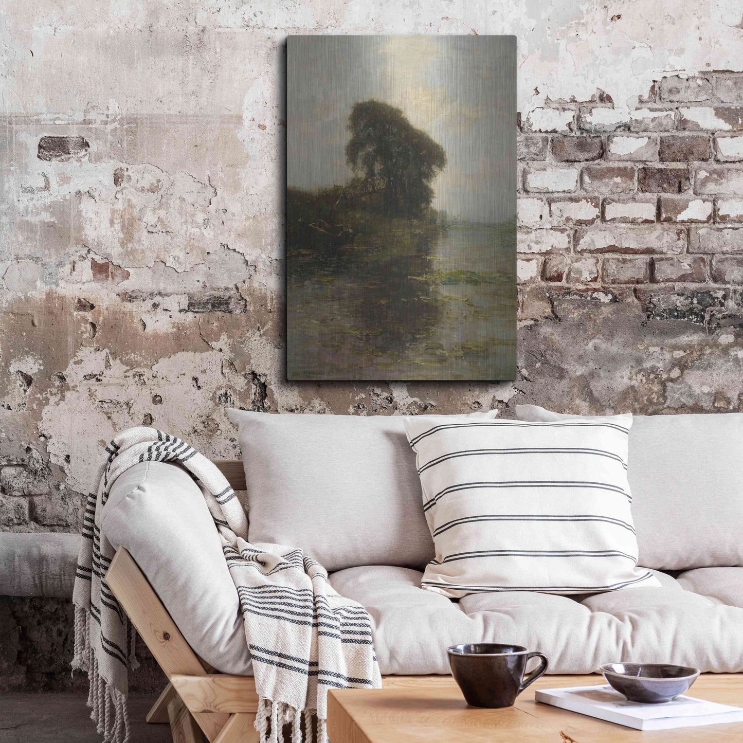 Luxe Metal Art 'Landzicht Farm under Light Blue Sky, 1906' by Piet Mondrian, Metal Wall Art,24x36