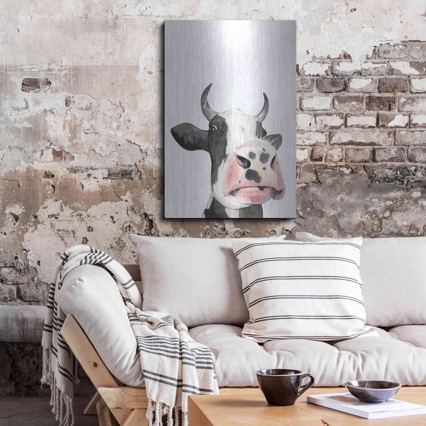 Luxe Metal Art 'Watercolor Cow Portrait I' by Grace Popp, Metal Wall Art,24x36