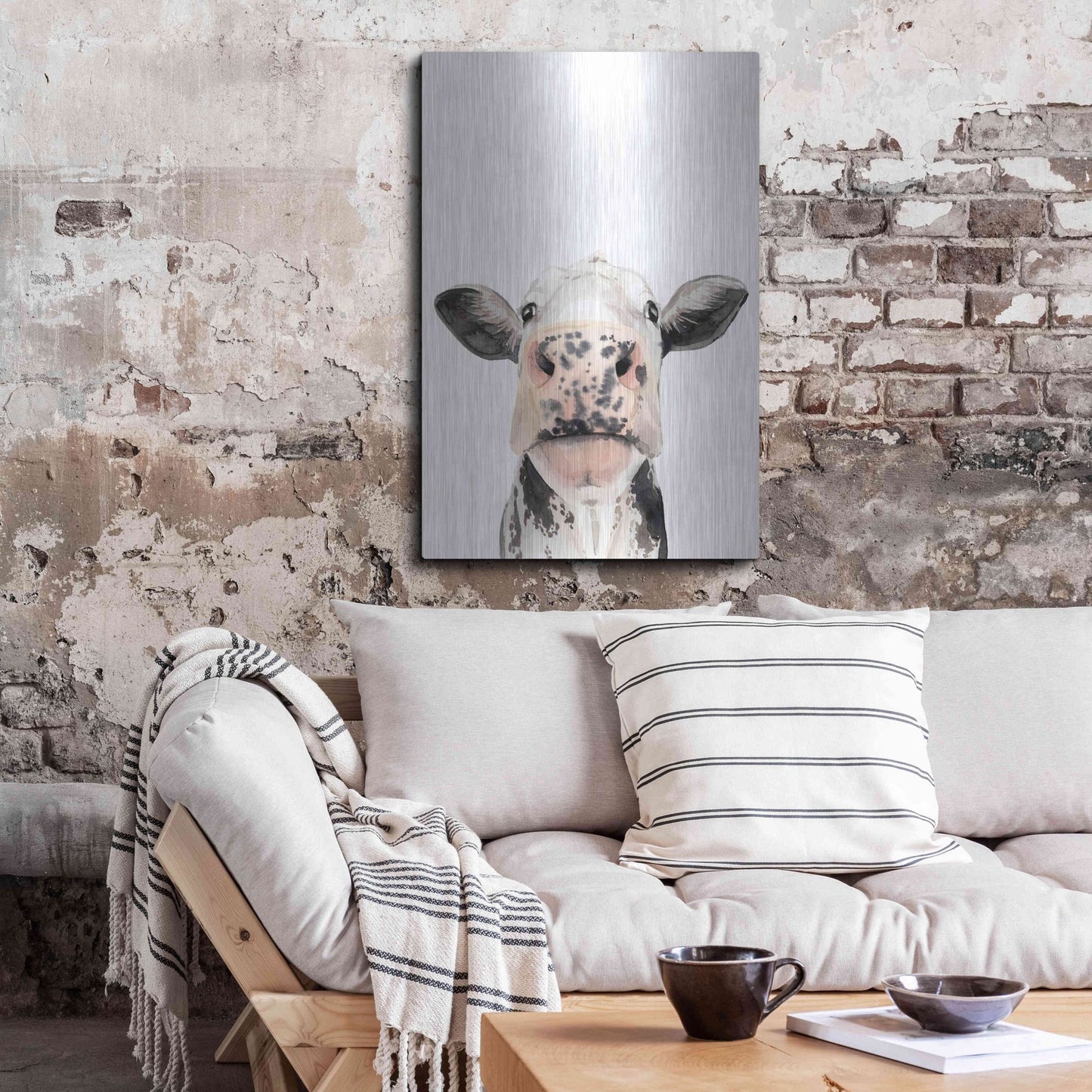 Luxe Metal Art 'Watercolor Cow Portrait II' by Grace Popp, Metal Wall Art,24x36