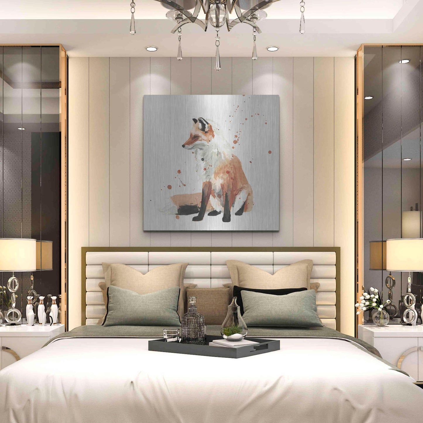 Luxe Metal Art 'Watercolor Fox I' by Victoria Barnes, Metal Wall Art,36x36
