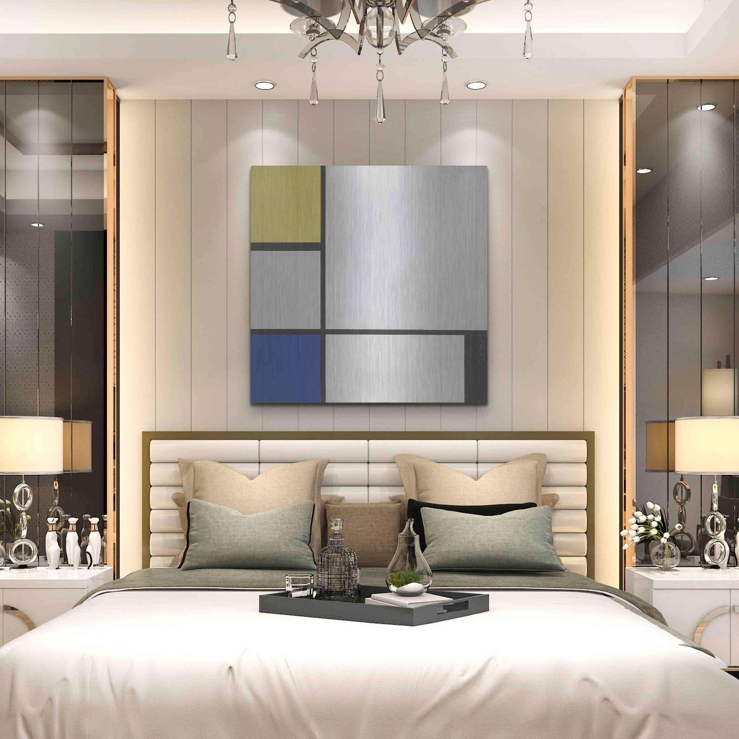 Luxe Metal Art 'Composition with Yellow, Blue, Black and Light Blue, 1929' by Piet Mondrian, Metal Wall Art,36x36