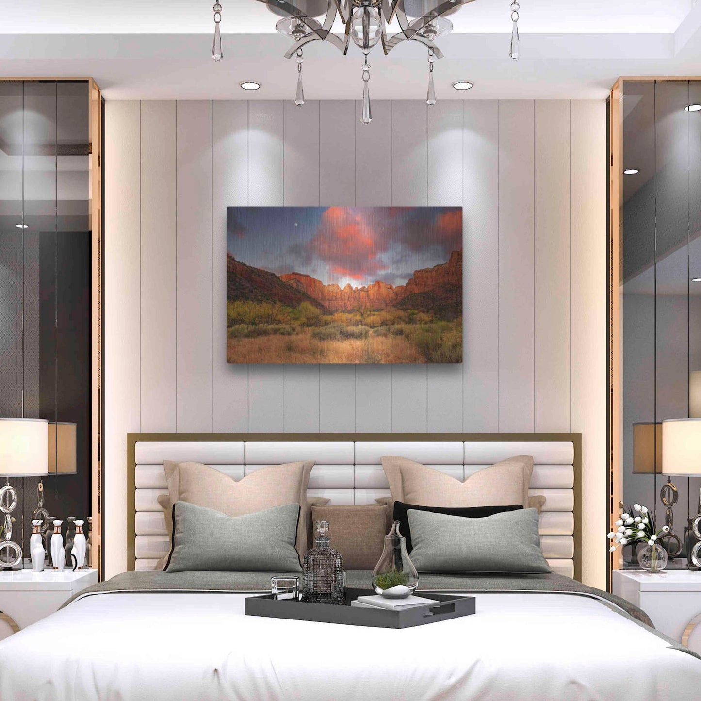 Luxe Metal Art 'Temple Sunrise & Moon' by John Gavrilis, Metal Wall Art,36x24