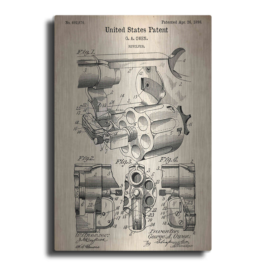 Luxe Metal Art 'Owen Revolver Vintage Patent Blueprint,' Metal Wall Art