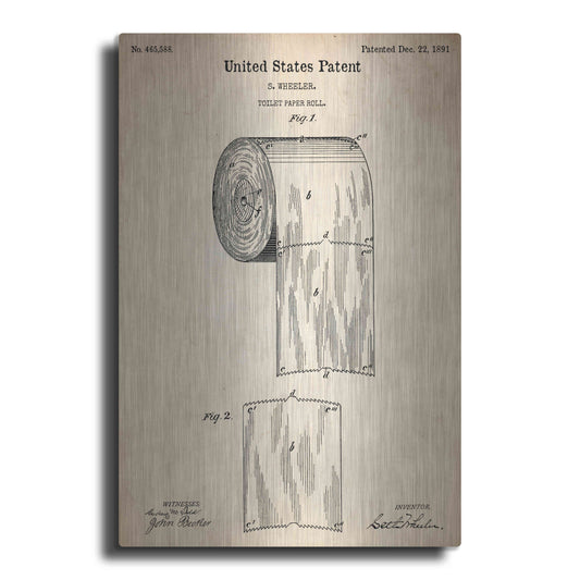 Luxe Metal Art 'Toilet Paper Roll Vintage Patent Blueprint,' Metal Wall Art