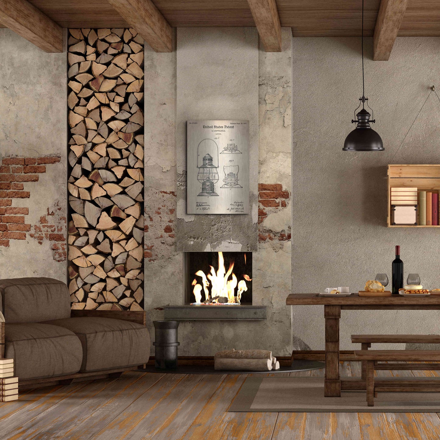 Luxe Metal Art 'Latern Vintage Patent Blueprint,' Metal Wall Art,24x36