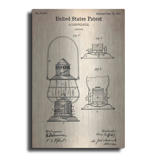 Luxe Metal Art 'Latern Vintage Patent Blueprint,' Metal Wall Art