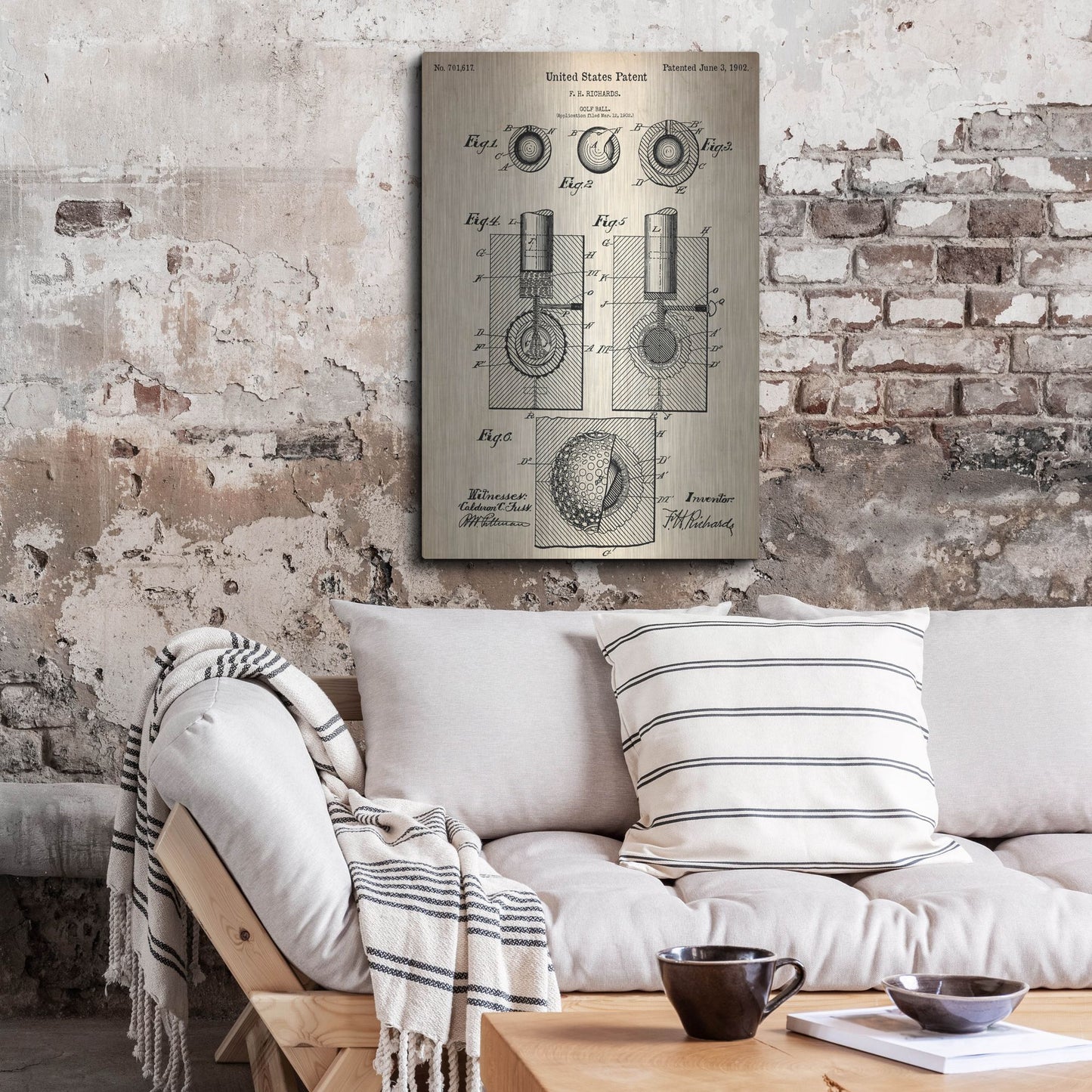 Luxe Metal Art 'Golf Ball Vintage Patent Blueprint' Metal Wall Art,24x36