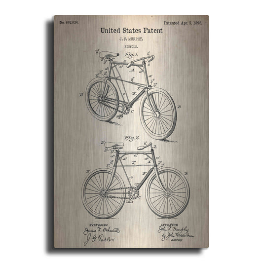 Luxe Metal Art 'Bicycle Roll Vintage Patent Blueprint,' Metal Wall Art