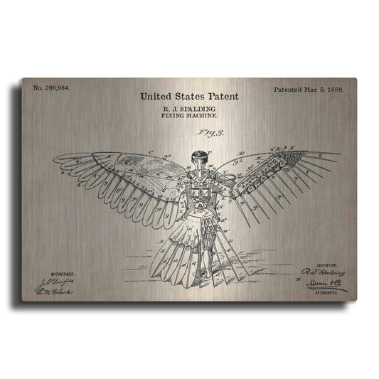 Luxe Metal Art 'Fly Machine Vintage Patent Blueprint,' Metal Wall Art