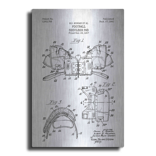Luxe Metal Art 'Football Shoulder Pad Blueprint Patent White' Metal Wall Art