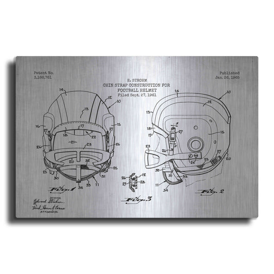 Luxe Metal Art 'Modern Football Helmet Blueprint Patent White' Metal Wall Art