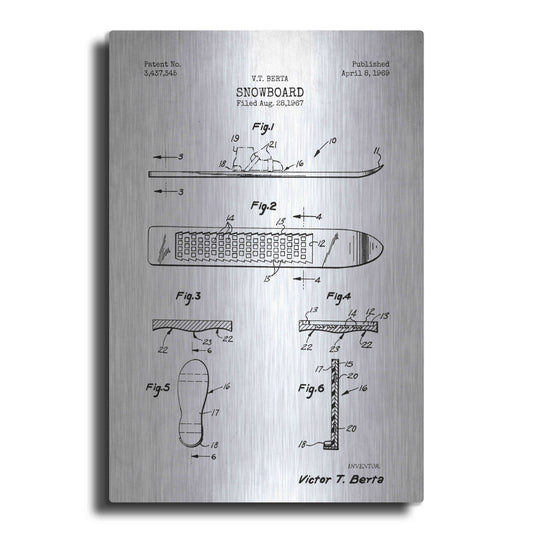 Luxe Metal Art 'Snowboard, 1969 Blueprint Patent White' Metal Wall Art