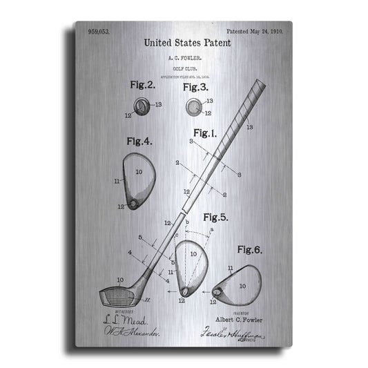 Luxe Metal Art 'Golf Club Vintage Blueprint Patent White' Metal Wall Art