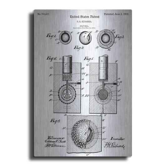 Luxe Metal Art 'Golf Ball Vintage Blueprint Patent White' Metal Wall Art