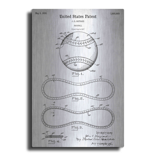 Luxe Metal Art 'Baseball Vintage Blueprint Patent White' Metal Wall Art