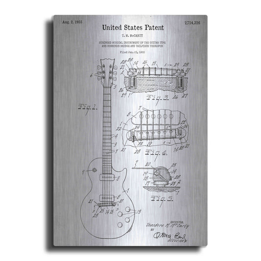 Luxe Metal Art 'Mccarty Gibson Les Paul Guitar Vintage Patent Blueprint White' Metal Wall Art
