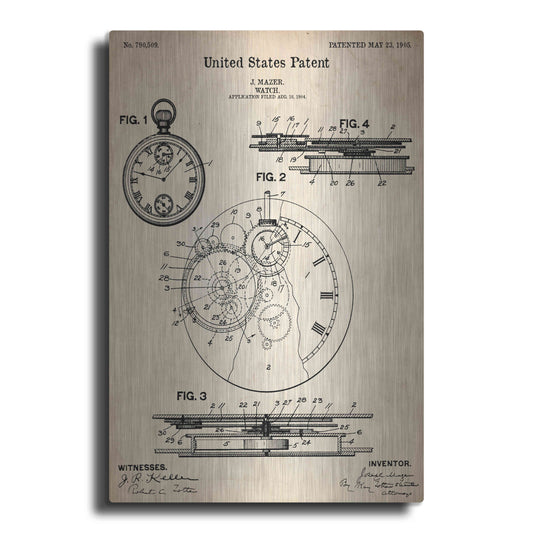 Luxe Metal Art 'Stopwatch Vintage Patent Blueprint,' Metal Wall Art