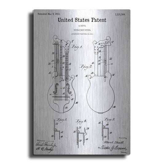 Luxe Metal Art 'Double Bass Guitar Blueprint Patent White' Acrylic Glass Wall Art