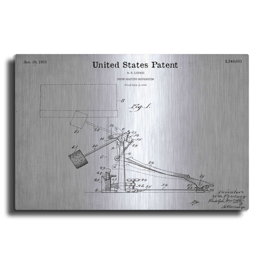 Luxe Metal Art 'Drum Beating Mechanism Blueprint Patent White' Acrylic Glass Wall Art