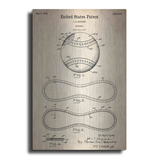 Luxe Metal Art 'Baseball Vintage Patent Blueprint,' Metal Wall Art