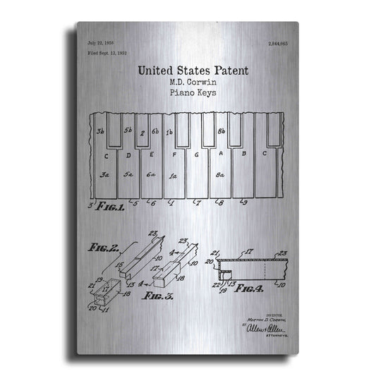 Luxe Metal Art 'Piano Keys Blueprint Patent White' Acrylic Glass Wall Art