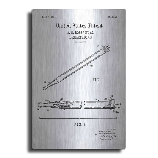 Luxe Metal Art 'Drumsticks, 1964 Blueprint Patent White' Acrylic Glass Wall Art