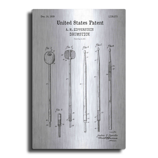 Luxe Metal Art 'Drumsticks, 1929 Blueprint Patent White' Acrylic Glass Wall Art