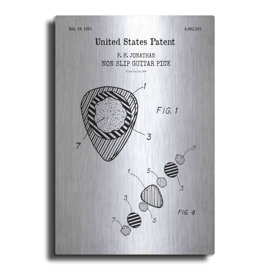 Luxe Metal Art 'Guitar Pick Blueprint Patent White' Acrylic Glass Wall Art