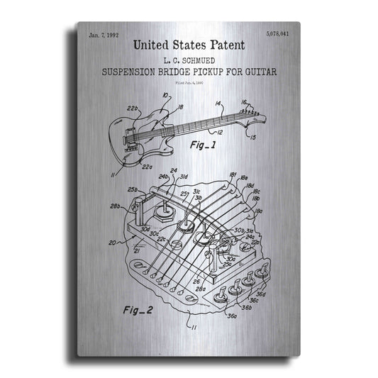 Luxe Metal Art 'Suspension Bridge Pickup for Guitar Blueprint Patent White' Acrylic Glass Wall Art