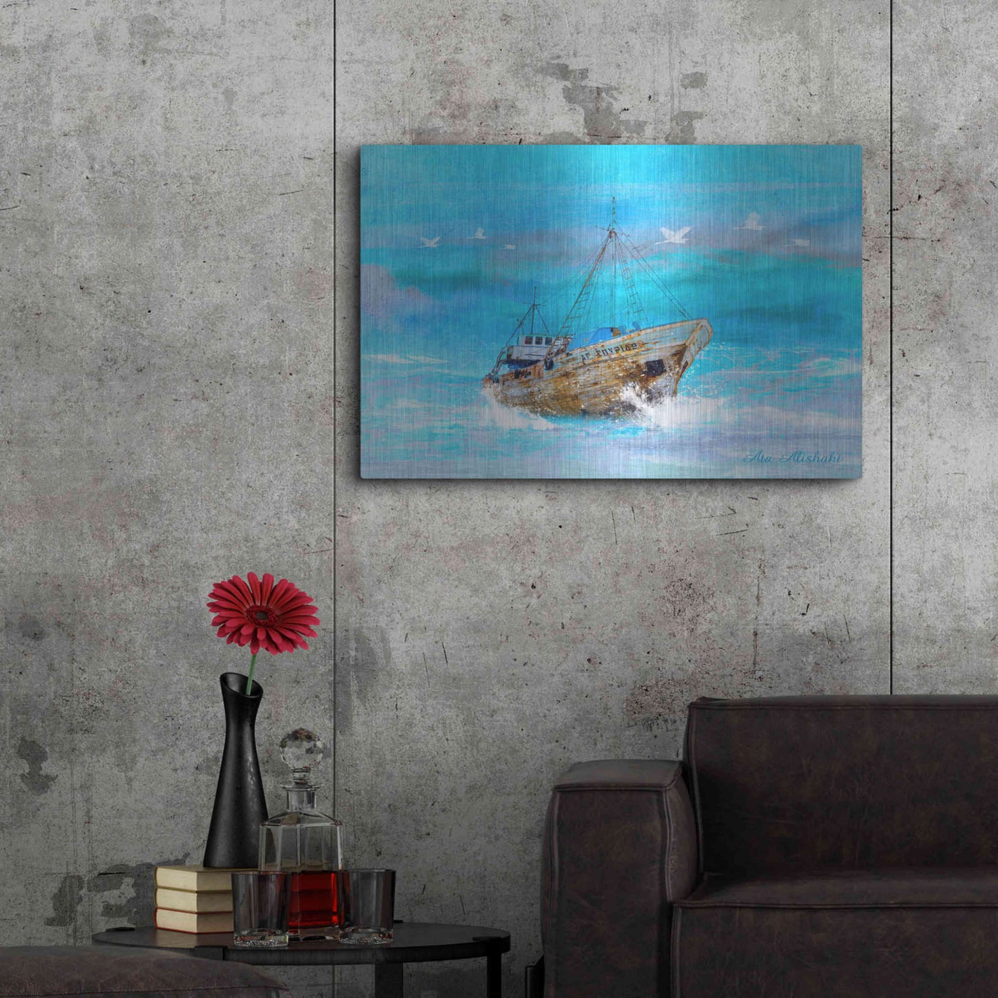 Luxe Metal Art 'Blue Sea' by Ata Alishahi, Metal Wall Art,36x24