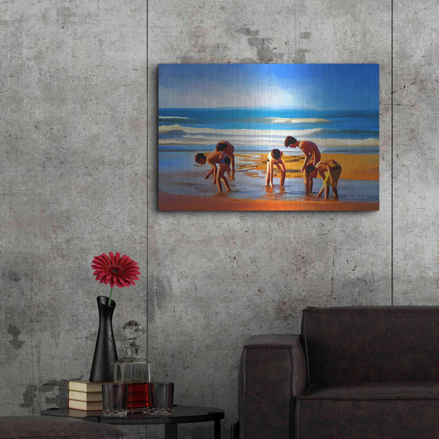 Luxe Metal Art ' Kids At The Beach ' by Ata Alishahi, Metal Wall Art,36x24