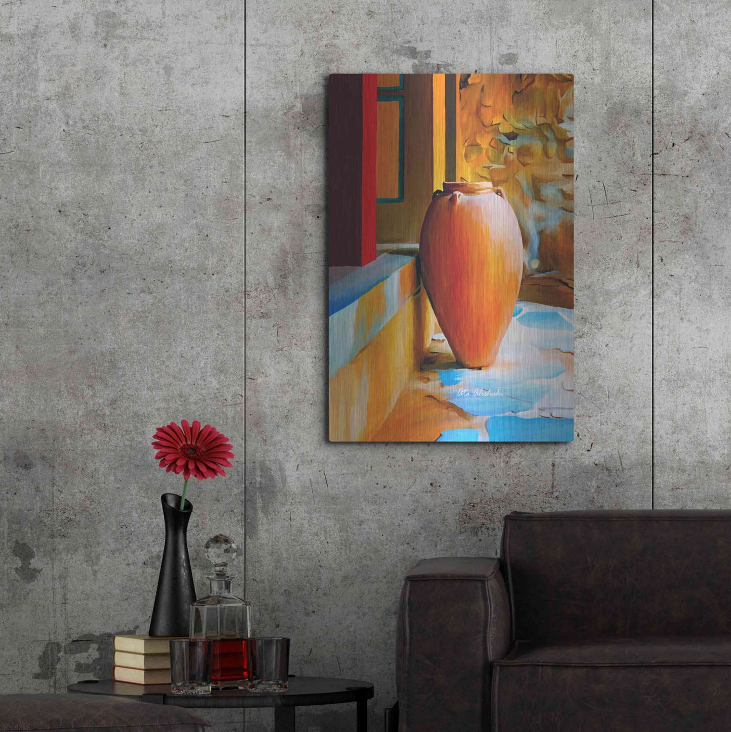 Luxe Metal Art 'Rustic Vase' by Ata Alishahi, Metal Wall Art,24x36