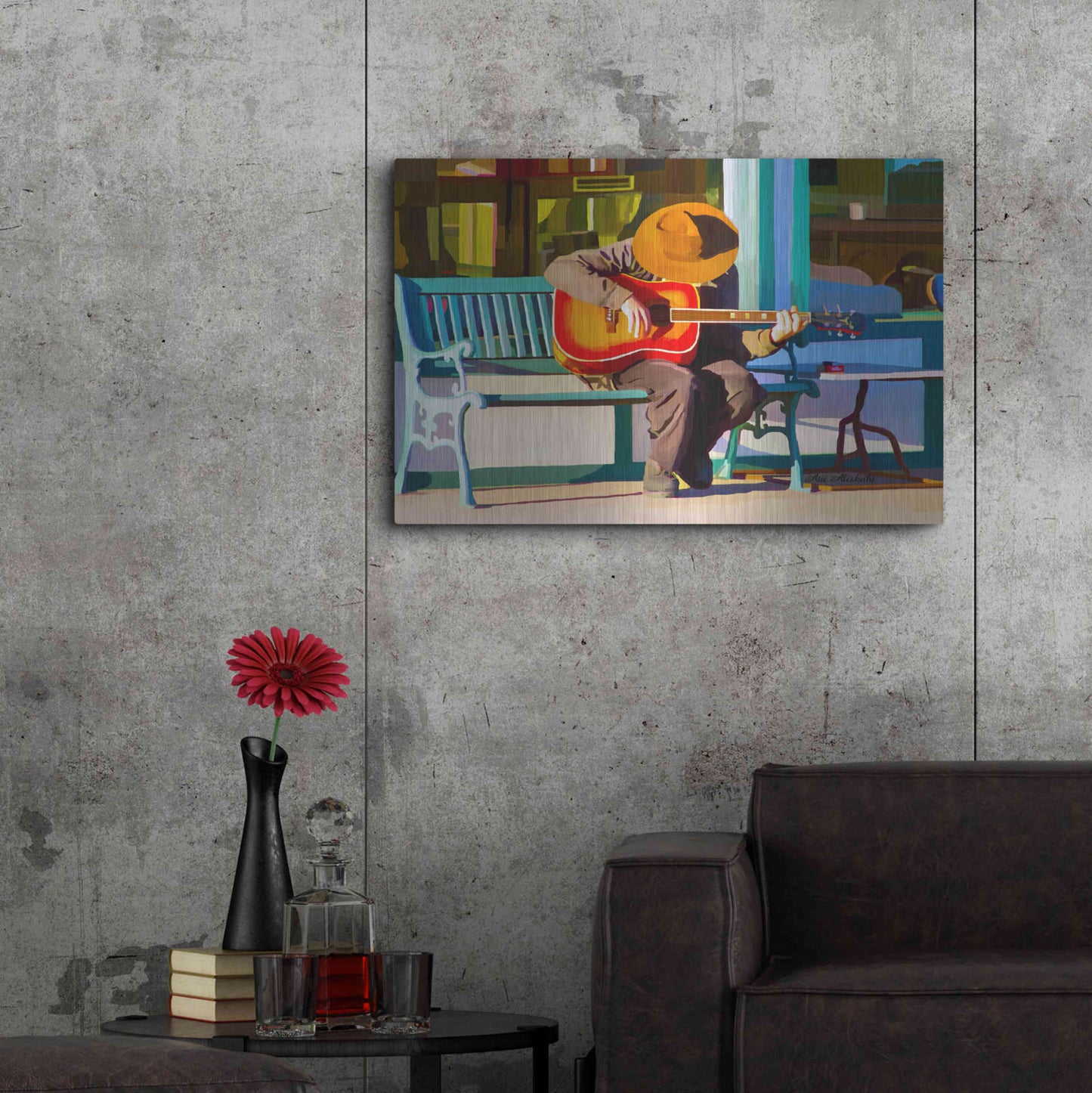 Luxe Metal Art 'Play His Guitar' by Ata Alishahi, Metal Wall Art,36x24