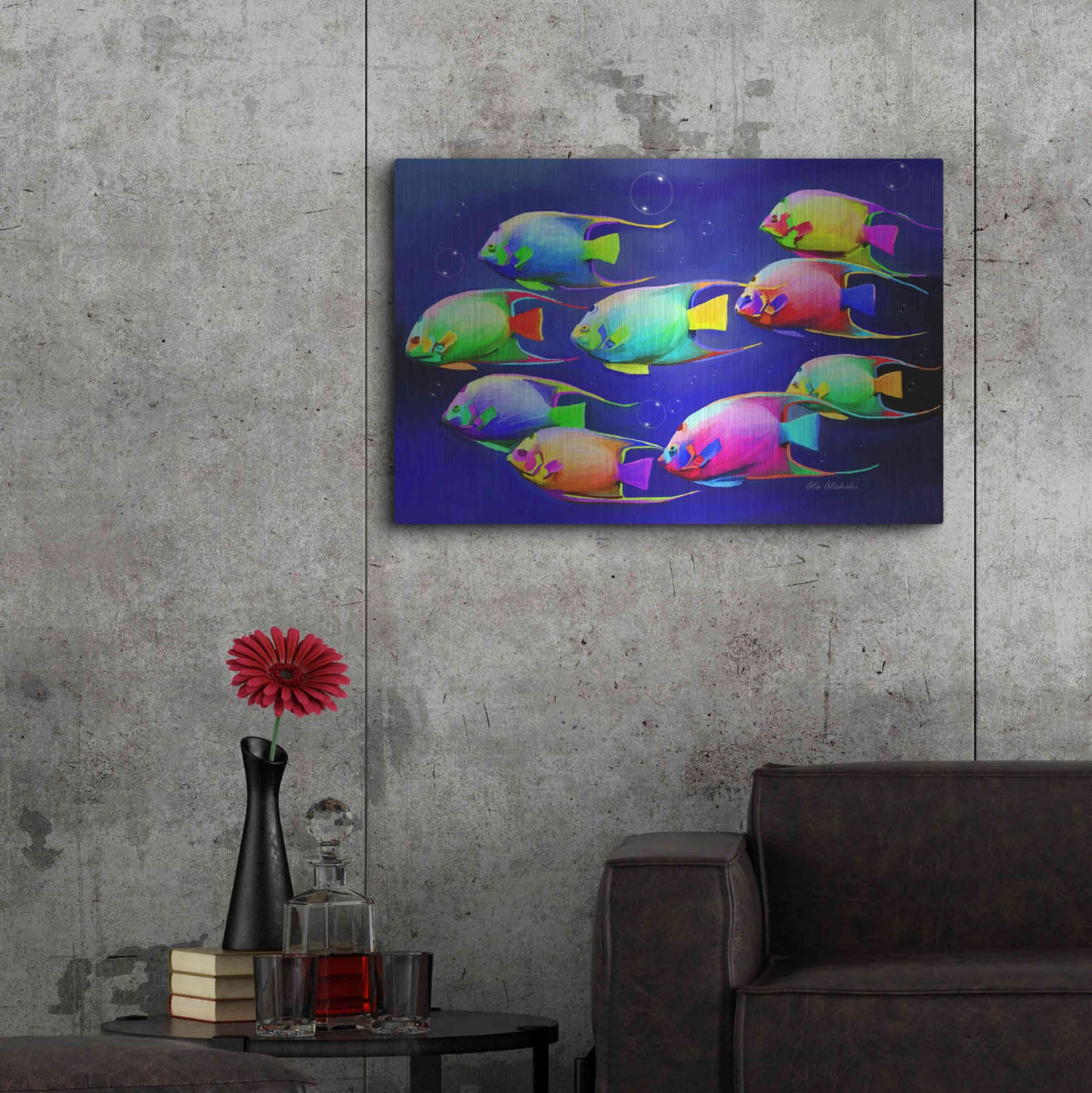 Luxe Metal Art 'Colorful Fishes 2' by Ata Alishahi, Metal Wall Art,36x24