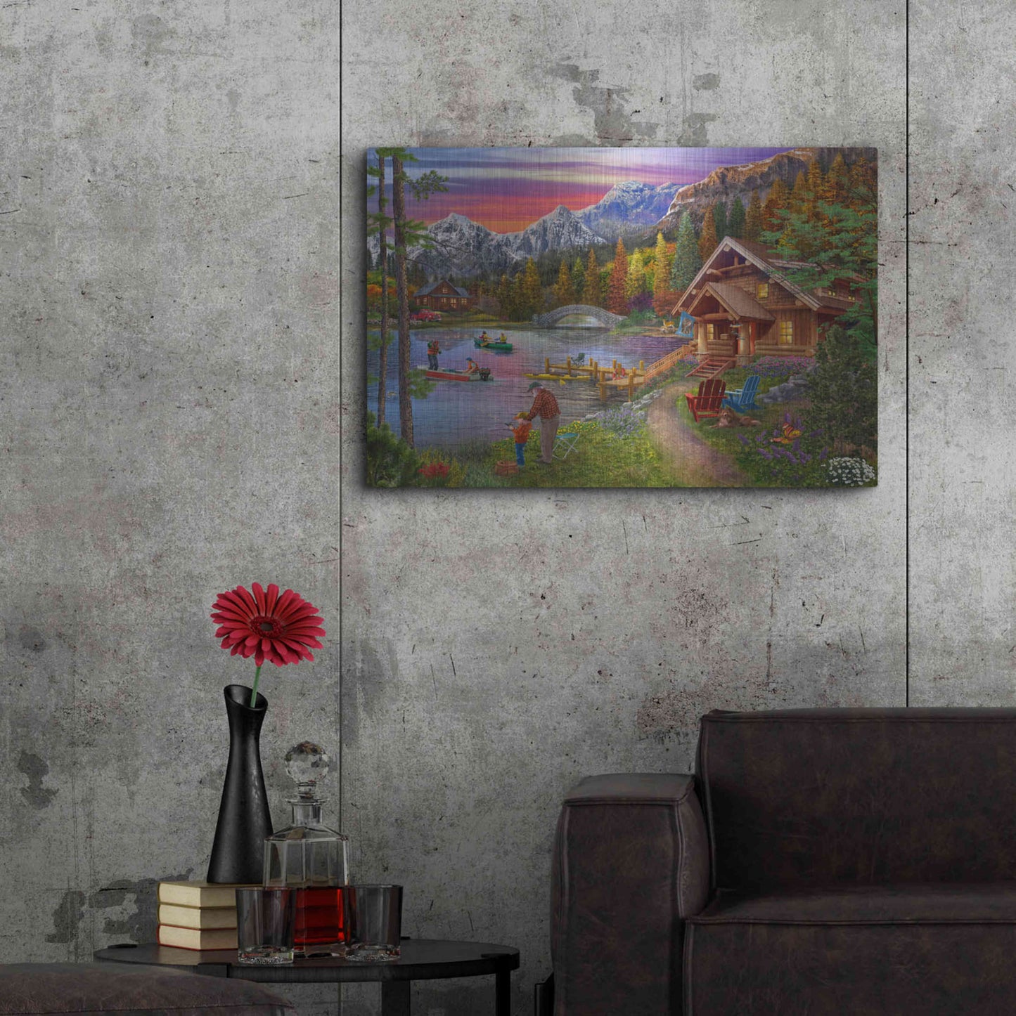 Luxe Metal Art 'Stone Bridge Lake' by Bigelow Illustrations, Metal Wall Art,36x24